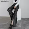Pantalons pour femmes Capris Bornladies élégant décontracté mince en cuir solide fendu femme taille haute mode tempérament pantalon pour les femmes automne Style 221207