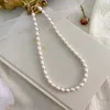 Chokers ASHIQI Echte Süßwasserperlen Halskette 925 Sterling Silber Verschluss Schmuck für Frauen Natürliches Wachstumsmuster Geschenk 221207