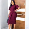 Party Dresses Sexy Dress African Women's Mid Length Solid Color Lotus Sleeve Waist Pencil Round Neck Office Casual Wear Fall 2022