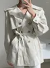 Trench feminina Coats Ly Varey Lin Spring Autumn Lace-up Women Fashion Sailor Collar Casaco de peito duplo Lady elegante e solto