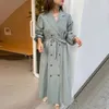 Damesgeuljacht voor vrouwen Koreaanse vintage Britse stijl pak vaze taille losse lange casual herfst/winter mode loopgraven