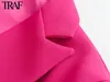 Damskie garnitury Blazers Traf Ubranie Sprężyna jesienna jesień podwójnie piersi kieszonka kieszonkowa różowa szykowna biuro biurowa kurtka płaszcza 221207