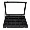 Jewelry Pouches Big PU Black Carrying Case With Glass Cover Ring Display Box Tray Holder Storage Organizer Earrings Bracelet Bo