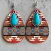 Dingle örhängen aztek mönster trä turkos tårtropp för kvinnor 2022 västerinspirerad boho smycken grossist