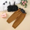 Kleidung Sets 1-6Y Sommer Mode Kinder Mädchen 3 stücke Kleidung Pelzigen Spaghetti Strap Tank Tops Lange Hosen Taille tasche