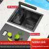 Kitchen Sink Single Bowl Hidden Black Kitchen Undermount Stainless Steel Square Small Size Balcony