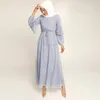 Etnische kleding chiffon maxi jurk abaya vrouwen pompom zomer lange mouw hemelsblauw ritssluiting aan de achterkant gevoerd hijab islam arabische kalkoen kleding