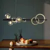 Pendant Lamps Nordic Minimalism Clear Glass Led Lights Straight Dining Table Black Hanging Lamp Lec Chip Lighting Lamparas Luminarias