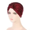 New Women Turban hats - Solid Ruffle Drill Knotted Caps Pre tied Chemo Beanies Headwraps Grate for Head Cover