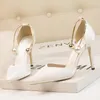 2022 Dress Shoes High Heel Sandals Pumps Women 'S Metal Buckle Elegant Soft Silk Pointed Toe Party Shallow Satin Hollow Fashion