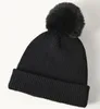 Women knitted hats warm plain ladies winter Faux Fur Ball Pom Pomw beanie hat 100% Acrylic earmuffs cap casual autumn keeping warm beanies