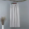 Pantalon femme coton lin jambes larges femmes été mince ample décontracté taille haute blanc Vintage droit neuf points Female2022