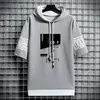 Men's Hoodies Sweatshirts Japan Style Fashion Streetwear Short Sleeve Hooded Casual Harajuku Prints Clothing 221208