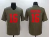 Men Football 5 Trey Lance Jersey 16 Joe Montana 23 Christian McCaffrey Olive Salute to Service Hifenation Shado