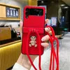 Folding Rope Diamond Bear Fur Phone Cases for Samsung Galaxy Z Flip3 Flip4 5G Crossbody Chain Plush Vogue Protective Shell Shockproof