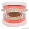 Grillz Dental Grills Hip Hop Grillz for Men Women Diamonds 18K Gold Planted Fashion Cool Rappers Sier Crystal Teeth Jewelry 2721 T2 Dhiku