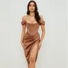 Casual Dresses Women Elegant Draped Satin Corset Evening Bodycon Party Night Club Off Shoulder Gown Backless Sexy Dress Summer