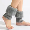 Genouillères femmes filles automne hiver chaud Crochet tricot botte manchettes Topper épaissir fourrure peluche couleur unie extensible chaussettes courtes