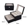 Watch Boxes Double-Layer 20-Bit Box Display Storage PU Leather Transparent Glass Drawer And Jewelry Organizer