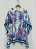 Blouses voor damesontwerp retro geometrische print contrast kleur revers revers lapel losse shirt dames zomer mode all-match sjaal cape top