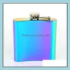 Hip Flasks 5 Colors 6Oz Stainless Steel Jug Portable Pocket Flask Tumbler Goldplated Gradient Color Wine Glass Sn1381 Drop Delivery Dhxy0