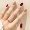 False Nails 24Pcs Wearable Fake White Long T Nail Pearl Love Jelly Chain Handmade Full Cover Acrylic Tip With Press Glue