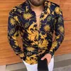 Men's Casual Shirts 2022 Summer Long Sleeve Tops Button Turn-down Collar ShirtMens Vintage Floral Print Beach Fashion StreetwearMen