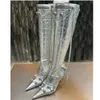 Boots Woman Boot Fashion Sexig Pure Color Pointed Toe Stilettos klackar Vintage Metal Buckle Zipper Knee High Slim Tassel Shoes 45 221208