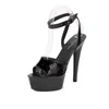 Vestido Sapatos de peixe feminino Modelo de salto alto estiletto Sexy Black Up Sandals Sandal