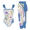 Swimsuit Women One Piece New 2023 Fashion Pieces for Slim Fit Floral Print Elegant Summer Beach Sexy Erotic Suit Luxury