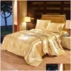 Bedding Sets Set 4 Pieces Luxury Satin Silk Queen King Size Bed Comforter Quilt Duvet Er Flat And Fitted Sheet Bedcloth Lj201127 Dro Dh9G8