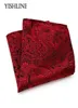 F174 Classic Men039S Silk Handkufe Vintage Hanky ​​Woven Red Floral Pocket Square 2525cm Wedding Party Chest Handduk Accessori1121213