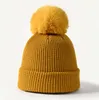 Women knitted hats warm plain ladies winter Faux Fur Ball Pom Pomw beanie hat 100% Acrylic earmuffs cap casual autumn keeping warm beanies