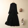 2023 Spring Black / Green Solid Color Pleated Dress Long Sleeve Round Neck Paneled Chiffon Midi Casual Dresses S2D072323 Plus Size XXL