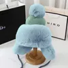 Inverno grosso e orelha de ouvido ao ar livre chap￩u de l￣ de malha de esqui de l￣ de l￣ de l￣ de l￣ Bomber Mulheres Faux Fur Pompom Girl Bonnet Soft