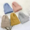 Unisex Wool Knit thick acrylic Hat Candy Colors Woman Classic fleece lined Hat Wide Brim men women warm velvet beanie cap outdoor skiiing snow hats