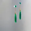 Dangle Earrings Chinese Style Retro S925 Sterling Silver Jade Chalcedony