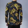 Chemises décontractées pour hommes Coton Vêtements de créateurs de luxe Feuille d'or Fleurs Les hommes sont une robe de soirée inhabituelle Surdimensionné Automne Blouse Vendeurs