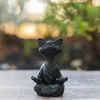 Decorative Objects Figurines Whimsical Black Buddha Cat Figurine Meditation Yoga Collectible Happy Decor Home Garden Decoration Ornament t1p 221208