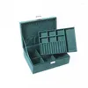 Boîtes De Rangement Vert 3 Couches Flanelle Organisateur De Bijoux Boîte Colliers Boucles D'oreilles Bagues Présentoir Cas Pour Femmes Grande Capacité Avec Serrure