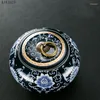 Opslagflessen klassieke blauwe bloem keramische pot met deksel huishouden verzegelde thee caddy candy noot huisdecoratie accessoires