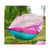 Hamacs 260X140Cm Moustiquaire Hamac Extérieur Parachute Tissu Champ Cam Tente Balançoire De Jardin Lit Suspendu Avec Corde Crochet Drop Delivery Dhtve