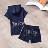 Juicy Tracksuit Designer Womens Two Piece Pant Hot Drill Letter Short Sleeve Hooded Cardigan Elastic Waist Casual Shorts Women Clothes 5 Colors
