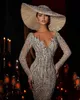 Neck Sexy V Crystal Mermaid Wedding Dresses Exquisite Long Sleeve Sequined Beads Bridal Gowns Aso Ebi Bride Dress Arabic