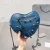 Rivetto Borse d'amore Catene Borsa a tracolla Borsa a tracolla Borsa a forma di cuori semplici Portafoglio da donna Design Cerniera Hardware Moda Fibbia per cintura Decorazione Cinghia non staccabile