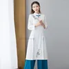 Etniska kläder 2022 Aodai Förbättrad Vietnam Cheongsam Chinese Flower Print Dress Pants Set Woman Traditionell Vintage Ao Dai Elegant Party