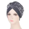 New Muslim Turban Headwear for Women Pre tied Velvet Sequins Headwrap Caps Chemo Beanies Hair Cover