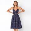 Casual Dresses Cute Polka Dot Printing Dress Vintage Women Button Bowknot Decoration Sexy Backless Beach Long Slim Suspenders Jurk