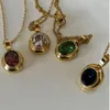 Colliers pendants Collier de pierre de joyau de couleur ovale pour femmes en acier inoxydable vert cz rose rouge bleu délicat élégant bijoux256e