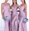 Blush Pink African One Shoulder Mermaid Bridesmaid Dresses Golvlängd Bröllop Gästklänningar Junior Maid of Honor Dress Ribbon Party Gown 2022 BC12587